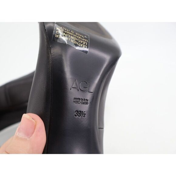 Agl Irina Cap Toe Pump Size 39.5 9.5 Black Leather Cap Toe Heel Shoes Career - Picture 10 of 12